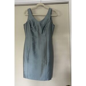 Ann Taylor Petites 100% Silk Slate Blue Sheath Dress 8P Wedding Guest Formal